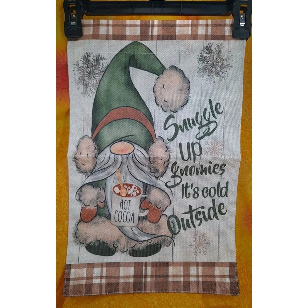 NEW 1pc Double Sided Snuggle Up Gnomies It's Cold Outside Garden Flag 12x18